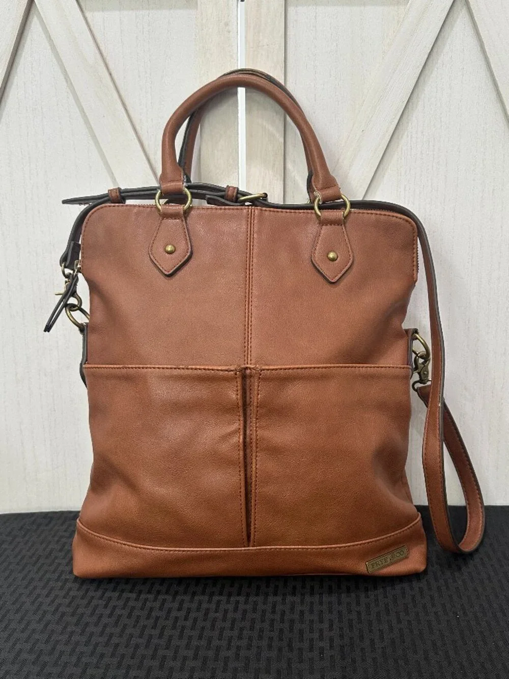 Frye and Co. Cognac Brown Faux Leather Tote Satchel Bag
